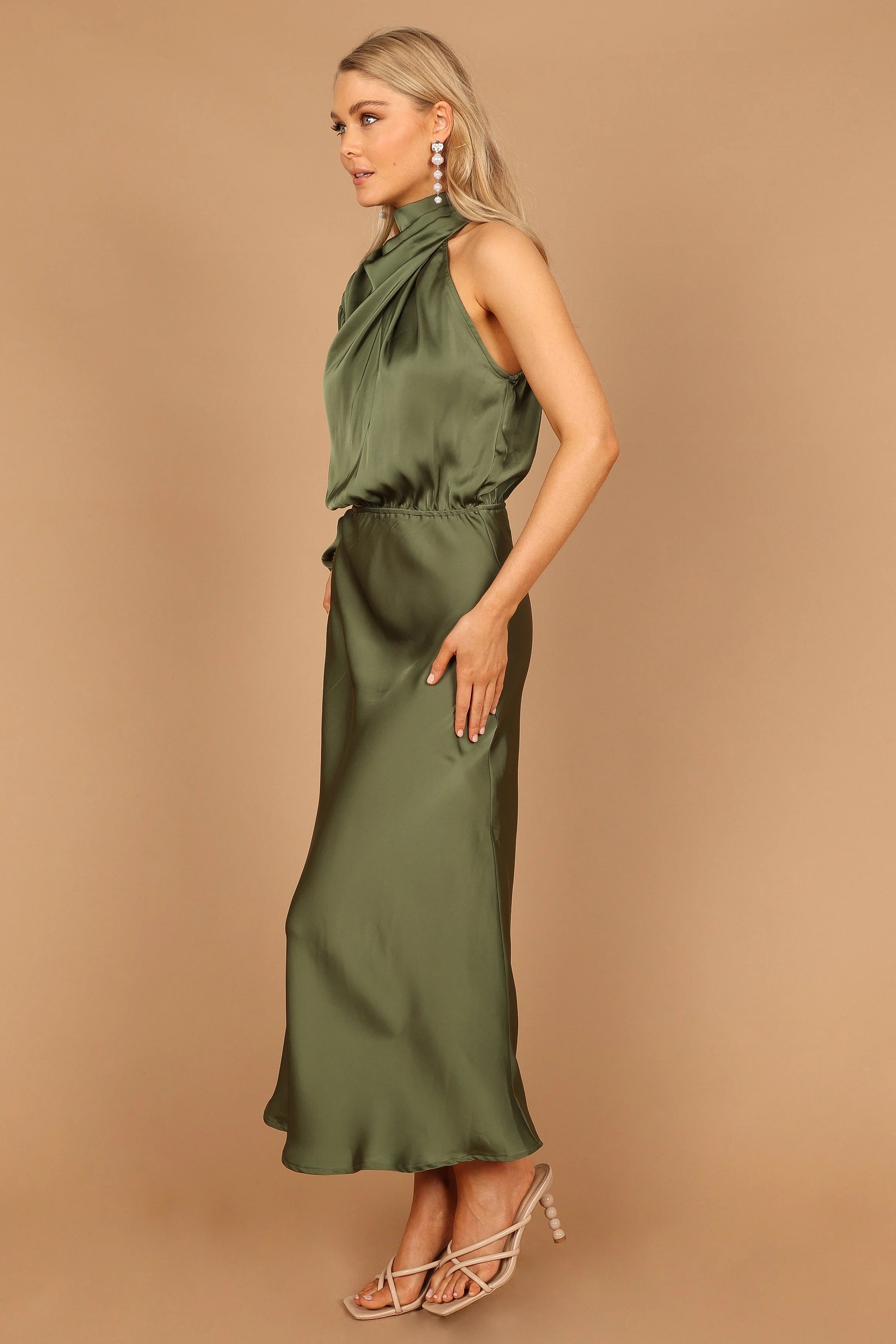 Amelie One Shoulder Midi Dress Olive