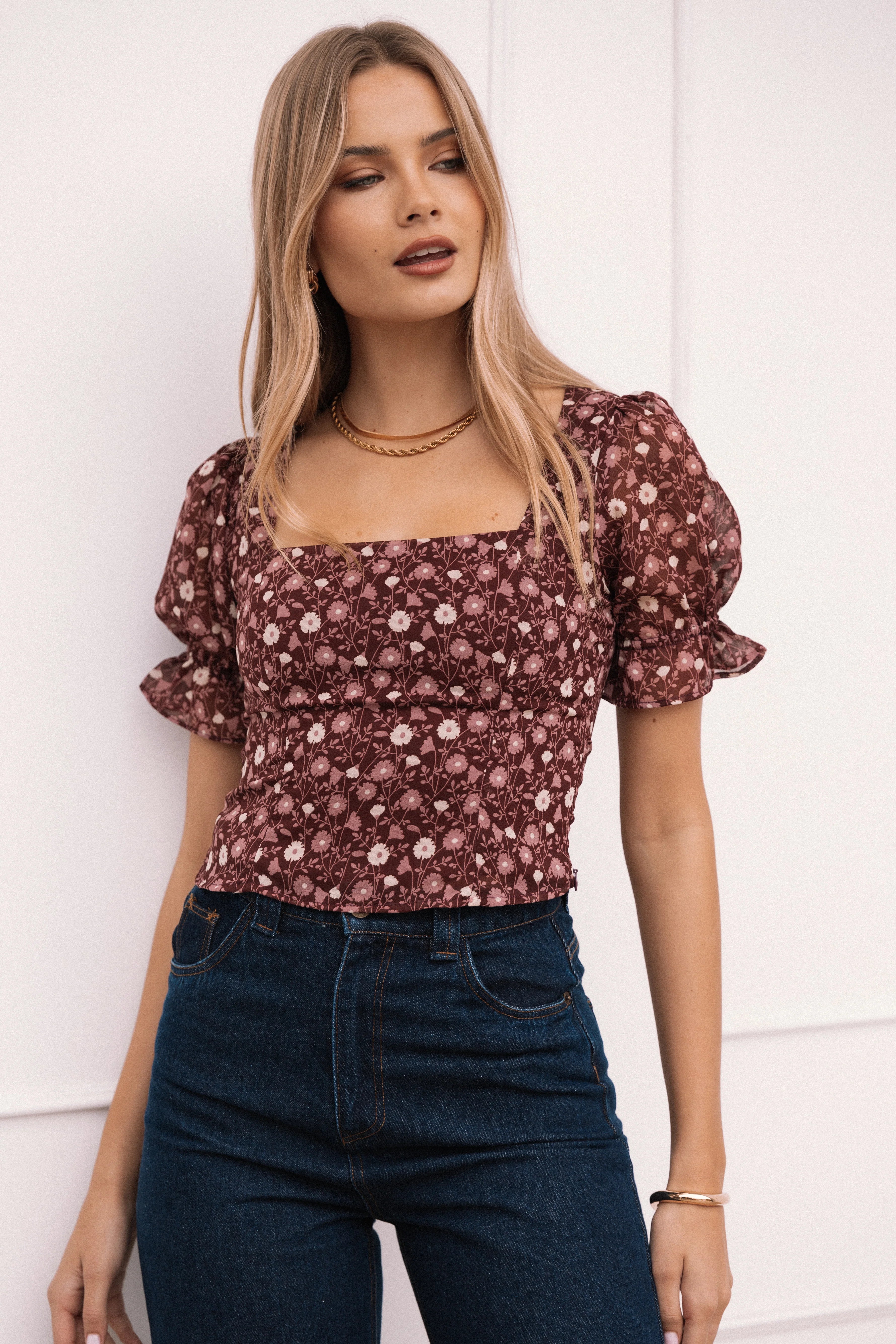 Lucie Top Burgundy Multi