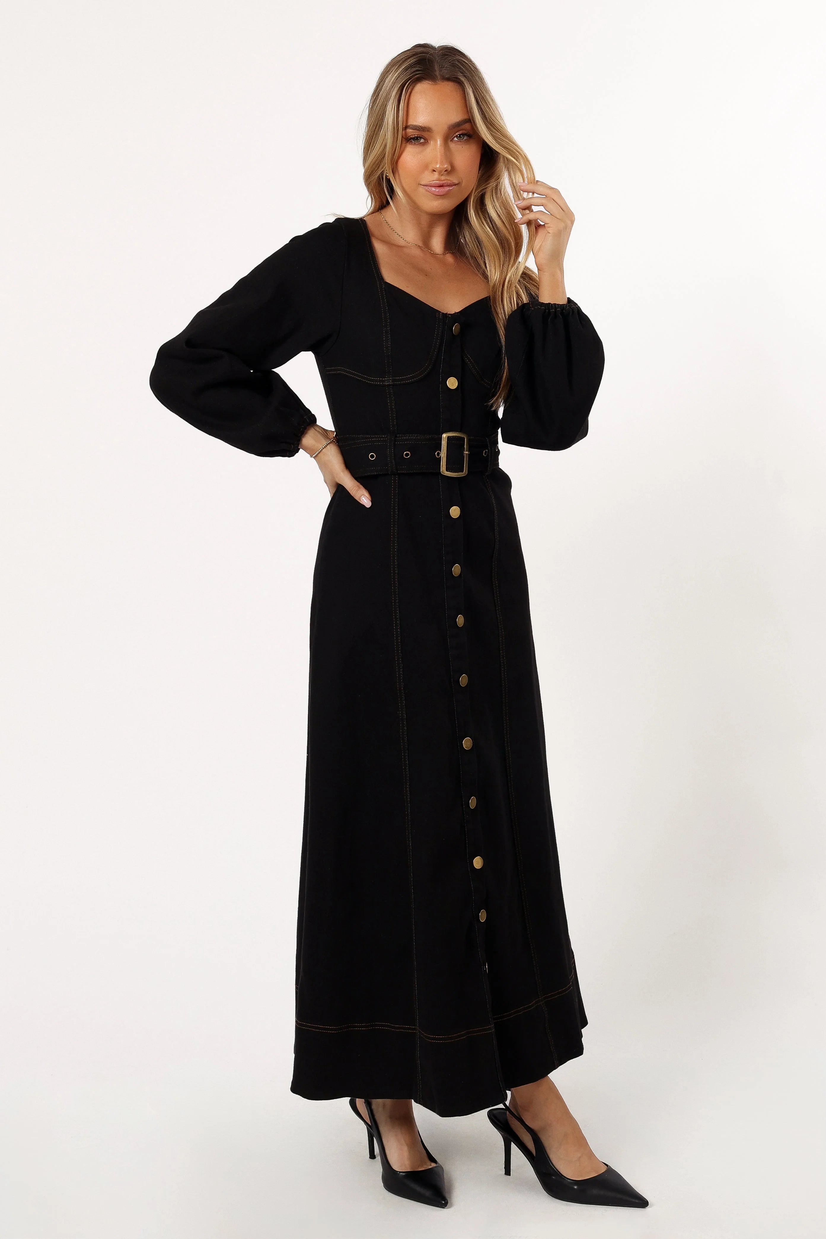 Mateo Long Sleeve Denim Dress Black