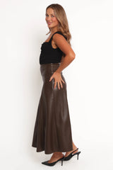 Haelee Faux Leather Skirt Brown