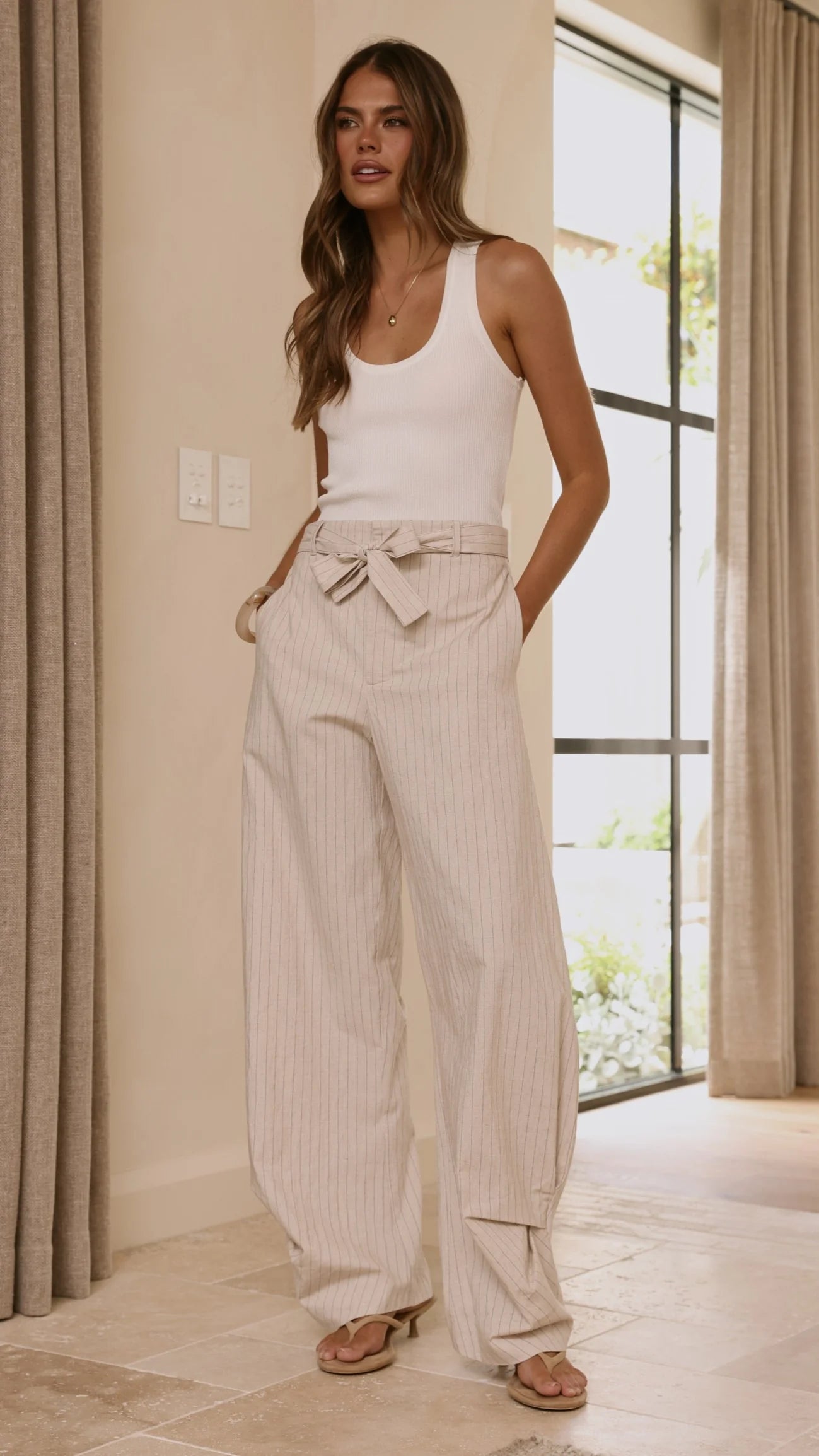 Audrey Pinstripe Tapered Pant Stone