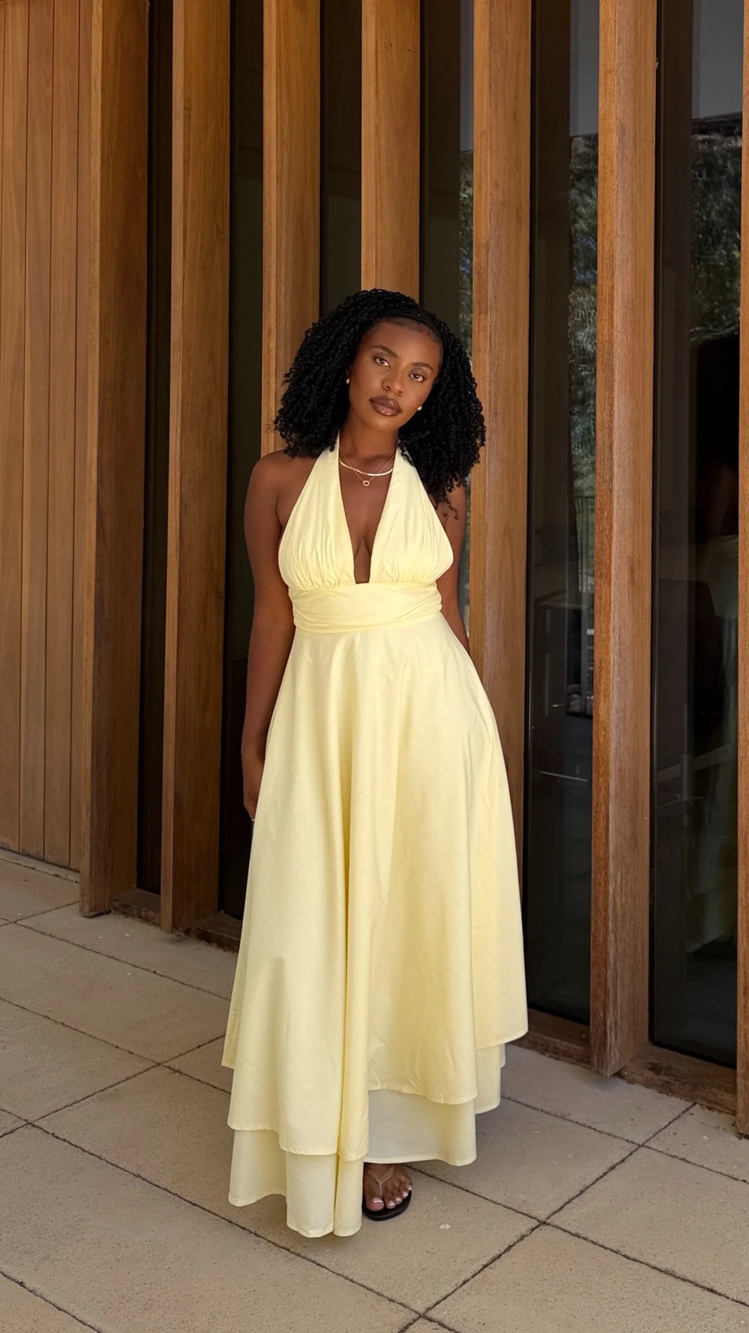 Kathy Halter Neck Maxi Dress Lemon