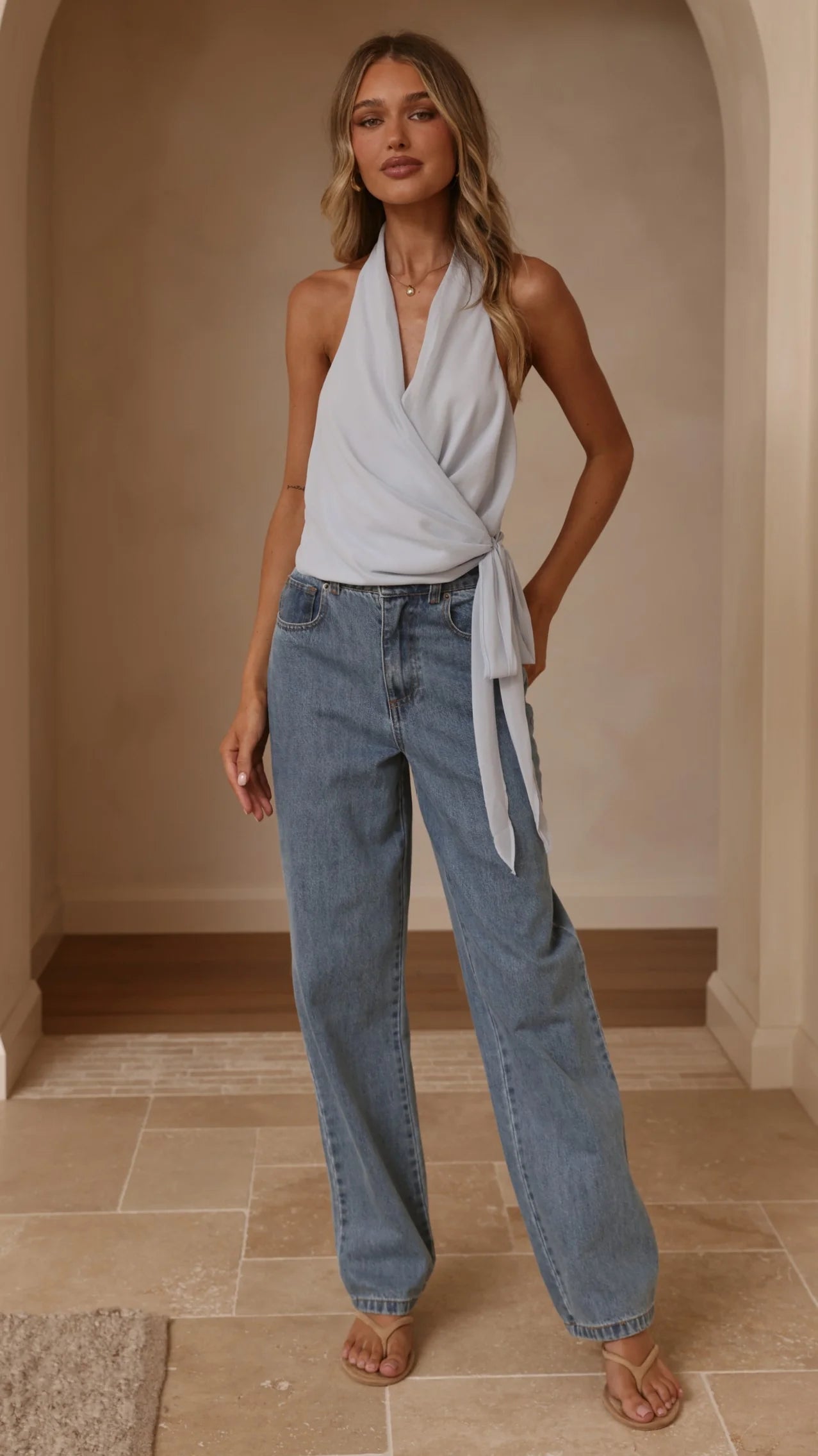 Belle Halter Neck Top Blue