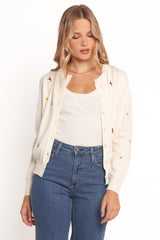 Millen Flower Embroidery Cardigan Cream