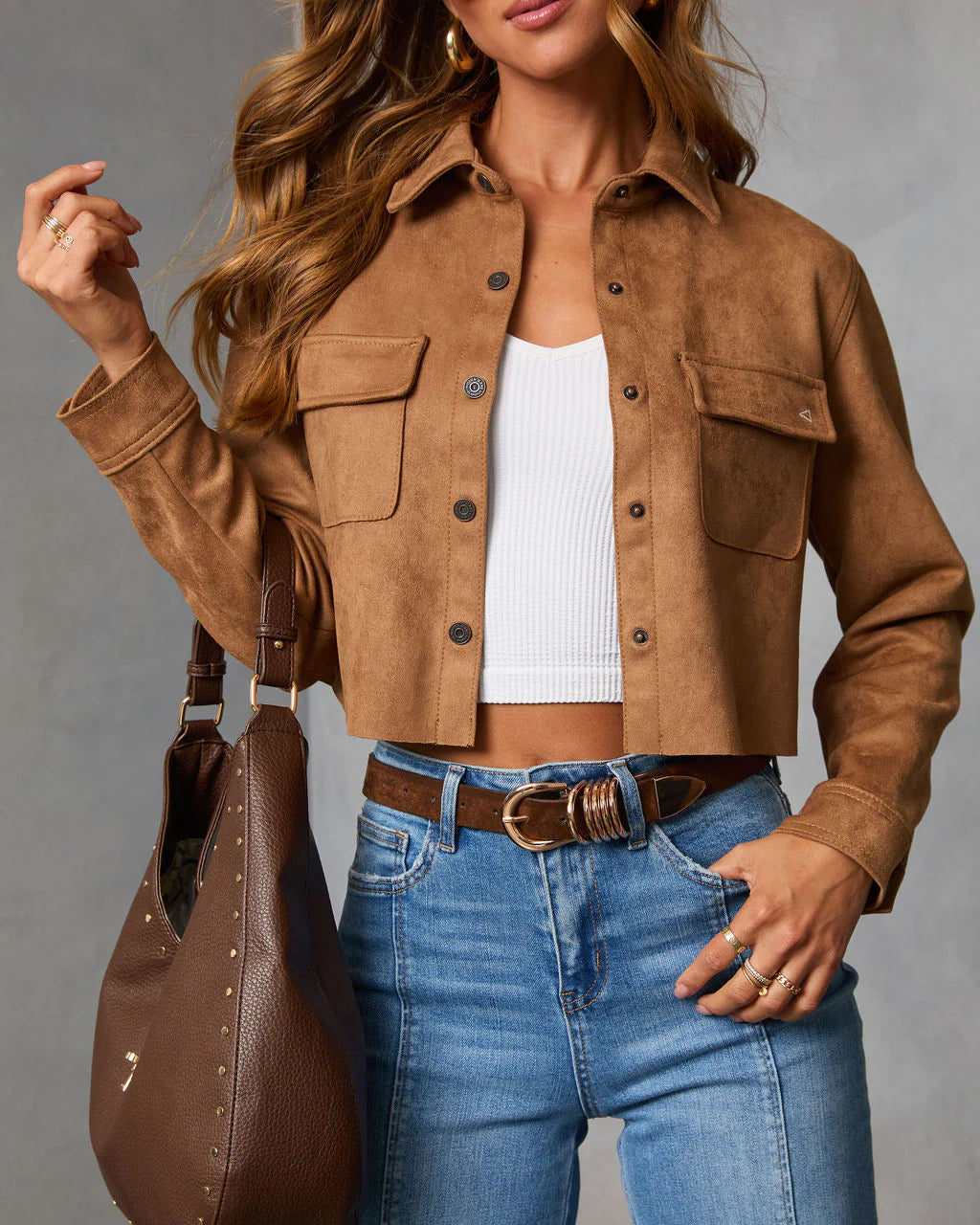 Butternut Suede Button Up Top