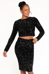 Leilani Midi Sequin Skirt Black