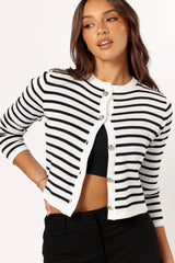 Cynthia Striped Button Front Cardigan Black Cream