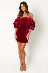 Dali Off Shoulder Velvet Mini Dress Ruby
