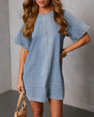 Joellie Denim Mini Shift Dress