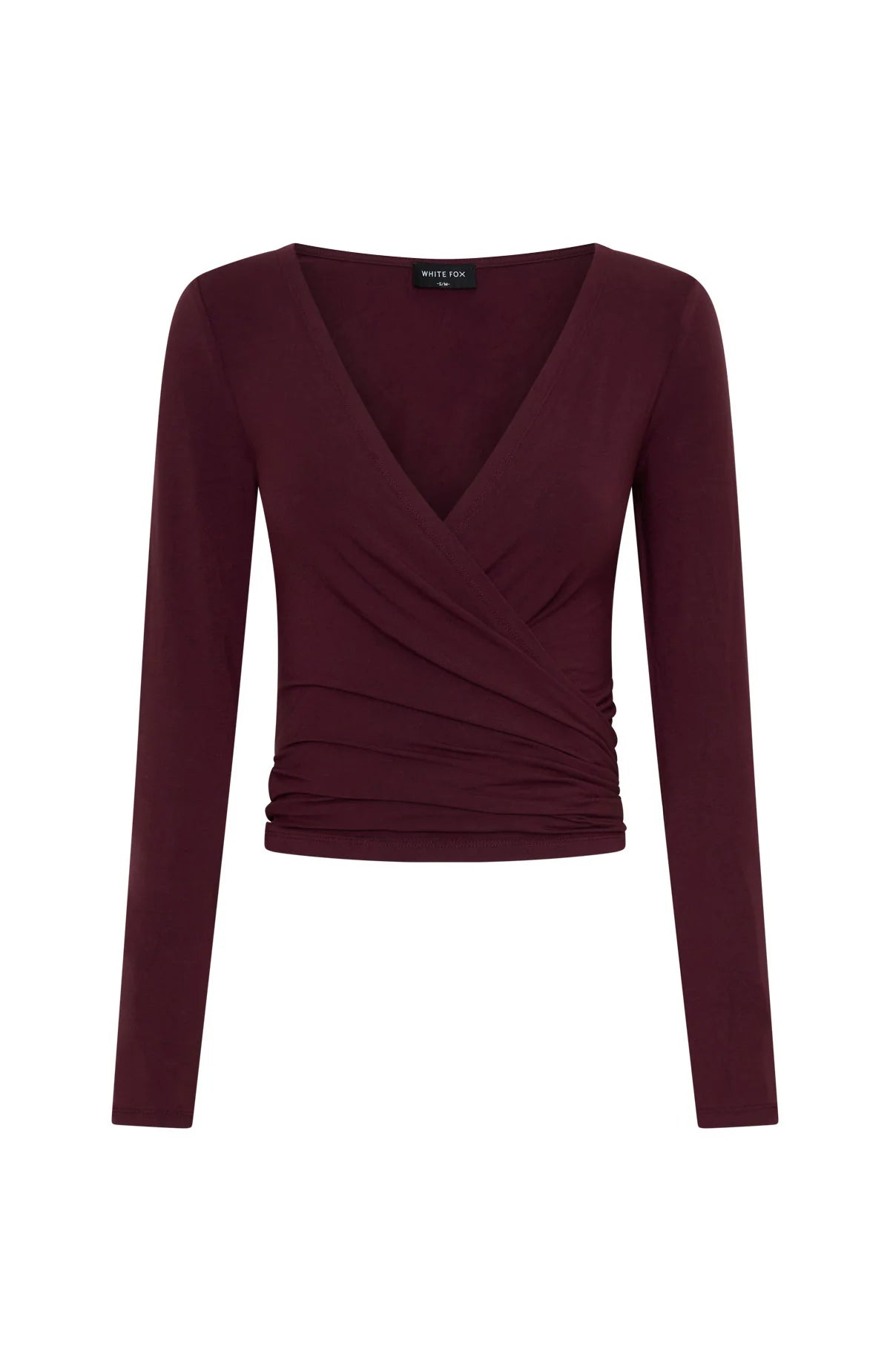 Staying Cute Long Sleeve Wrap Top Merlot