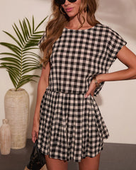 Velmiah Gingham Print Short Sleeve Top