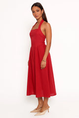 Ramona Halterneck Midi Dress Red
