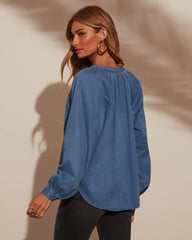 Office Hours Denim Button Down Top