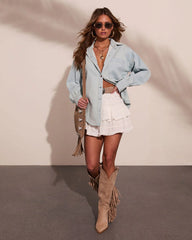 Wander West Denim Button Down Top