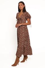 Zina Maxi Dress Brown Ditsy Floral
