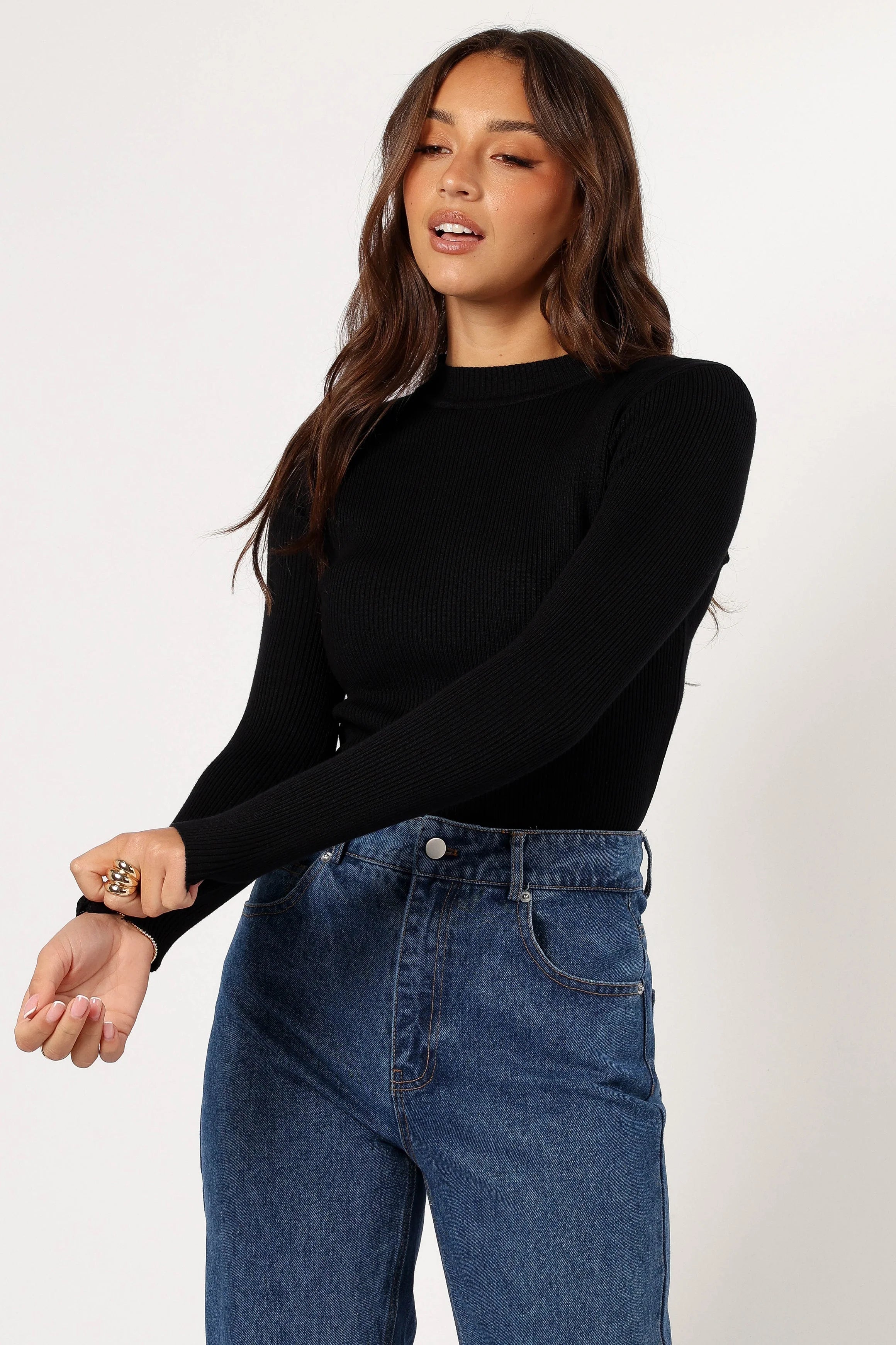 Tammy Ribbed Knit Top Black