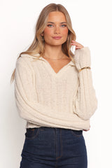 Romy Collar Knit Sweater Ecru