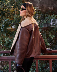 Kelsei Vegan Leather Sherpa Lined Coat
