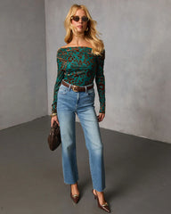 Ashen Lark Flocked Off The Shoulder Top