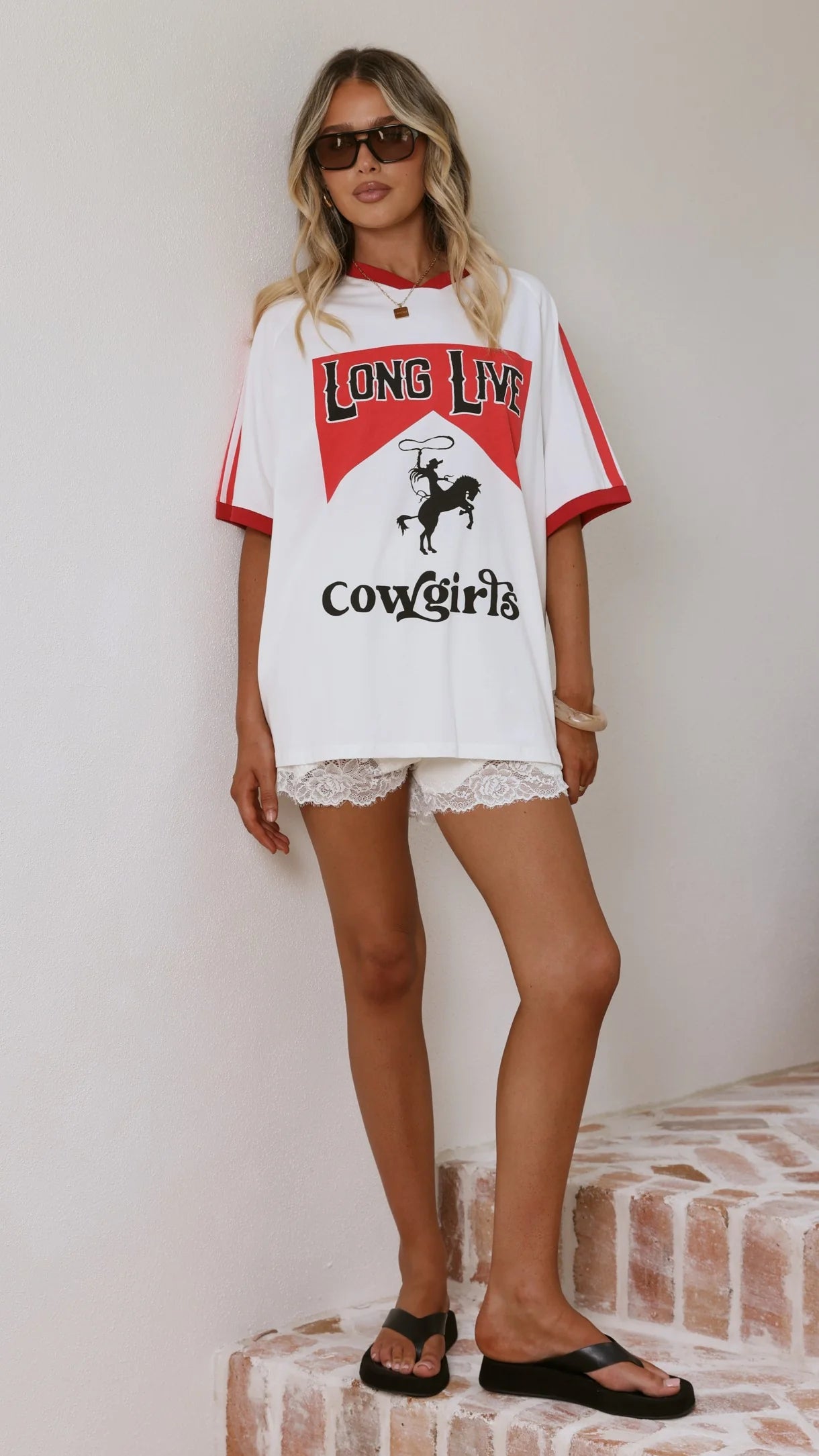 Long Live Cowgirls Oversized Tee White Red