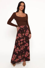 Vivie Midi Skirt Chocolate Floral