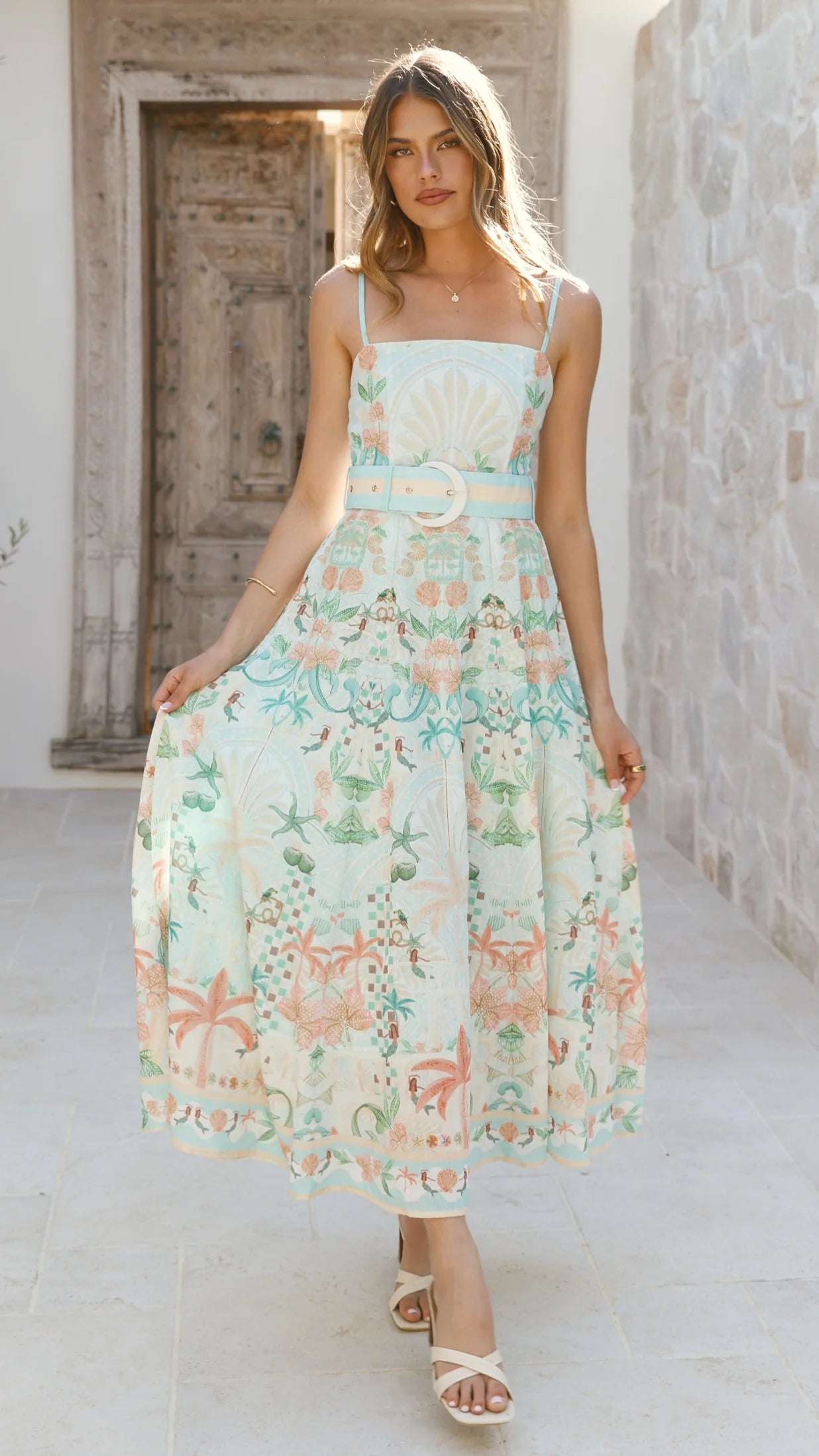 Nellie Midi Dress Aqua Aurora Print