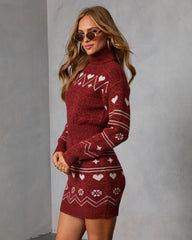 Muted Rose Abstract Knit Mini Sweater Dress
