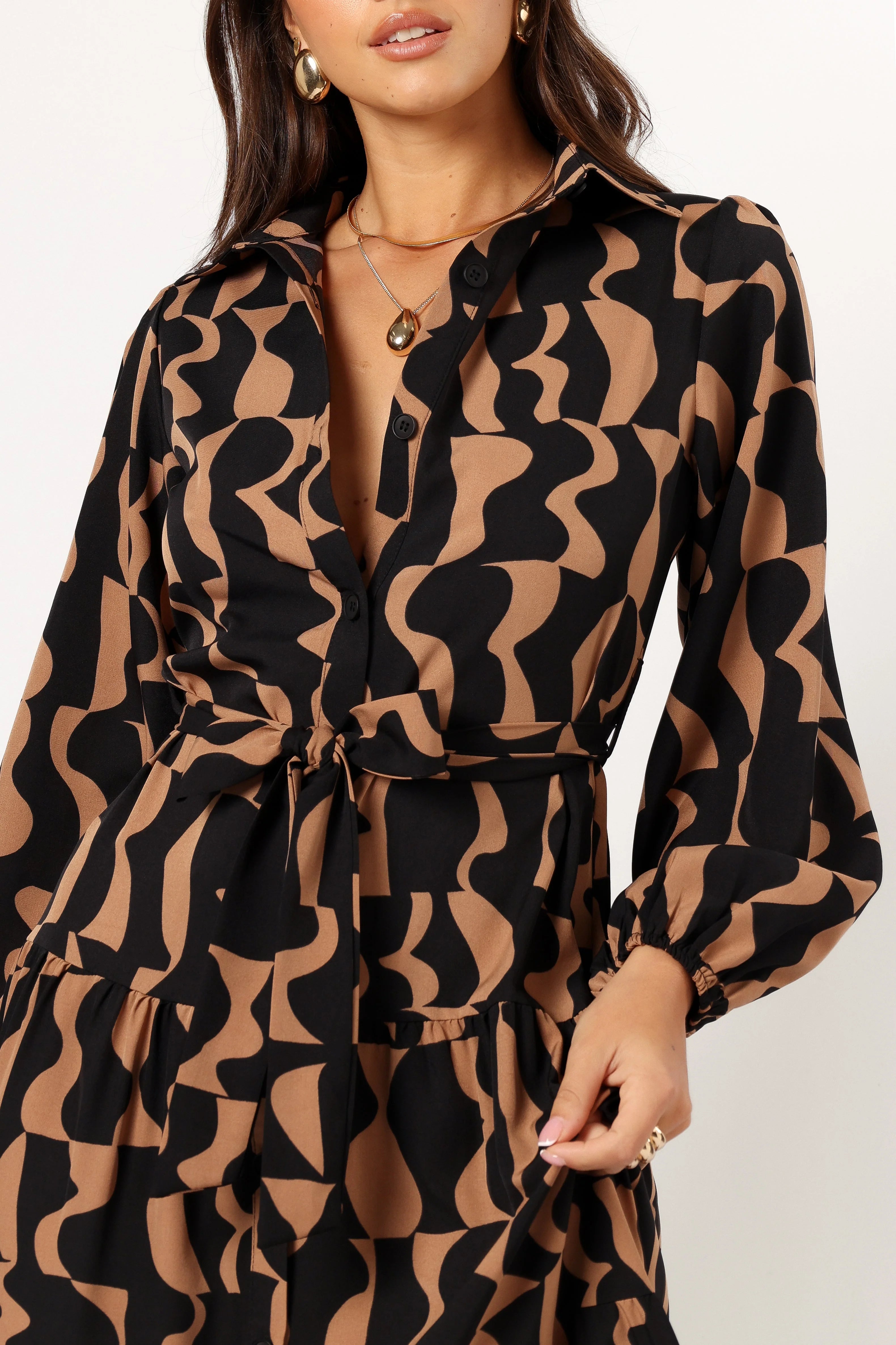 Lincoln Long Sleeve Maxi Dress Black Beige