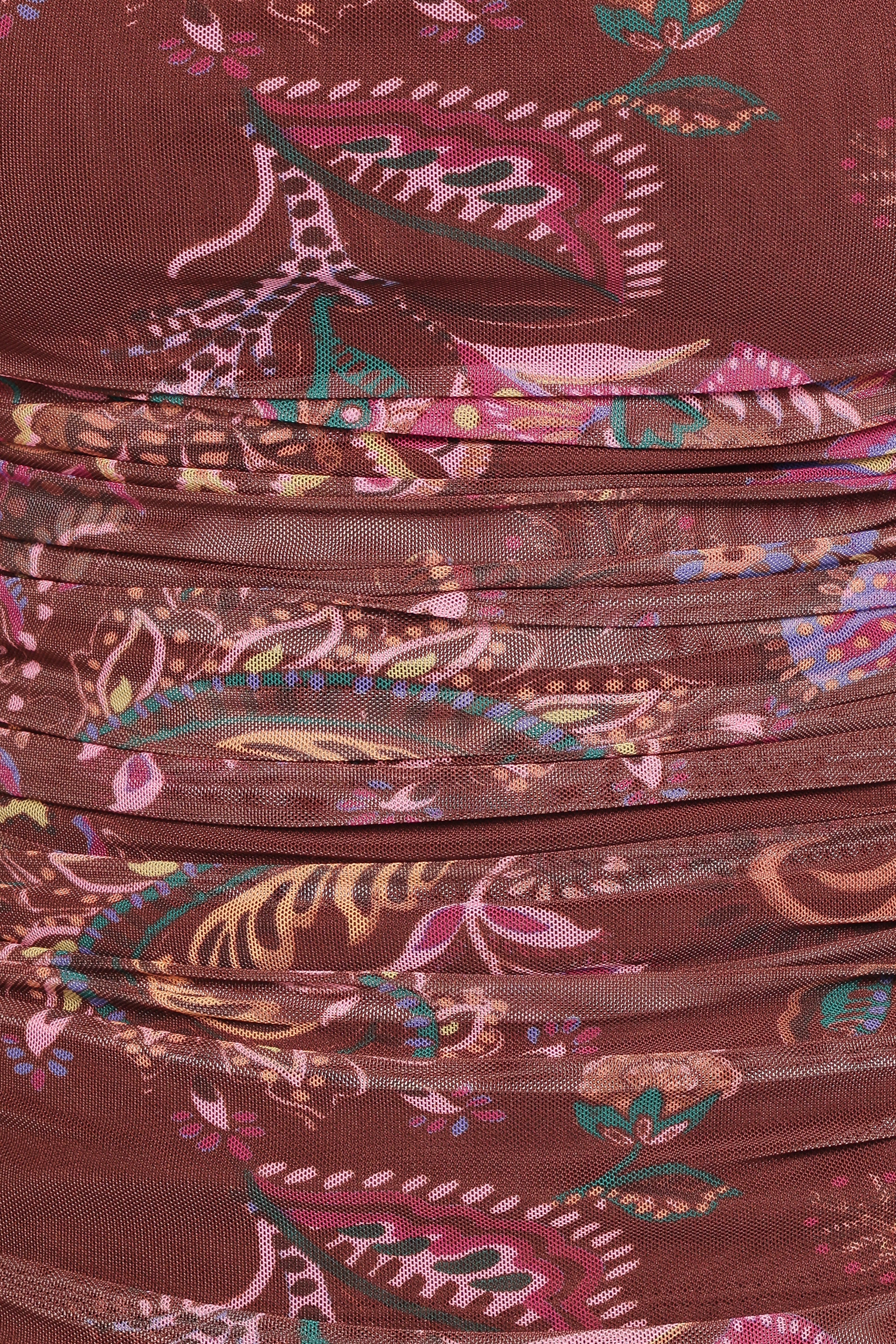 Elfrida Off Shoulder Mesh Top Brown Floral