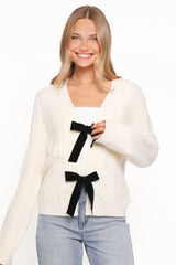 Bree Velvet Bow Cardigan Cream