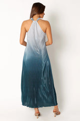 Melody Plisse Halter Maxi Dress Navy Gradient