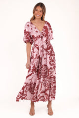 Shanae Maxi Dress Pink Brown Paisley