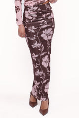 Navida Mesh Midi Skirt Pink Brown Floral