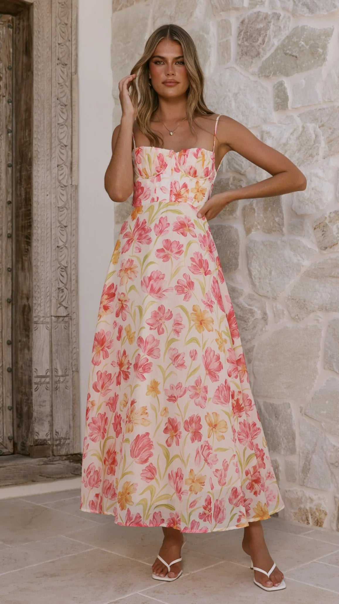 Rahima Maxi Dress Pink Yellow Flower