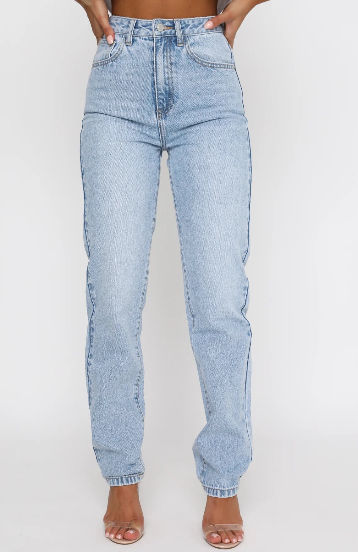 Whos That Girl Straight Leg Denim Jeans Washed Blue