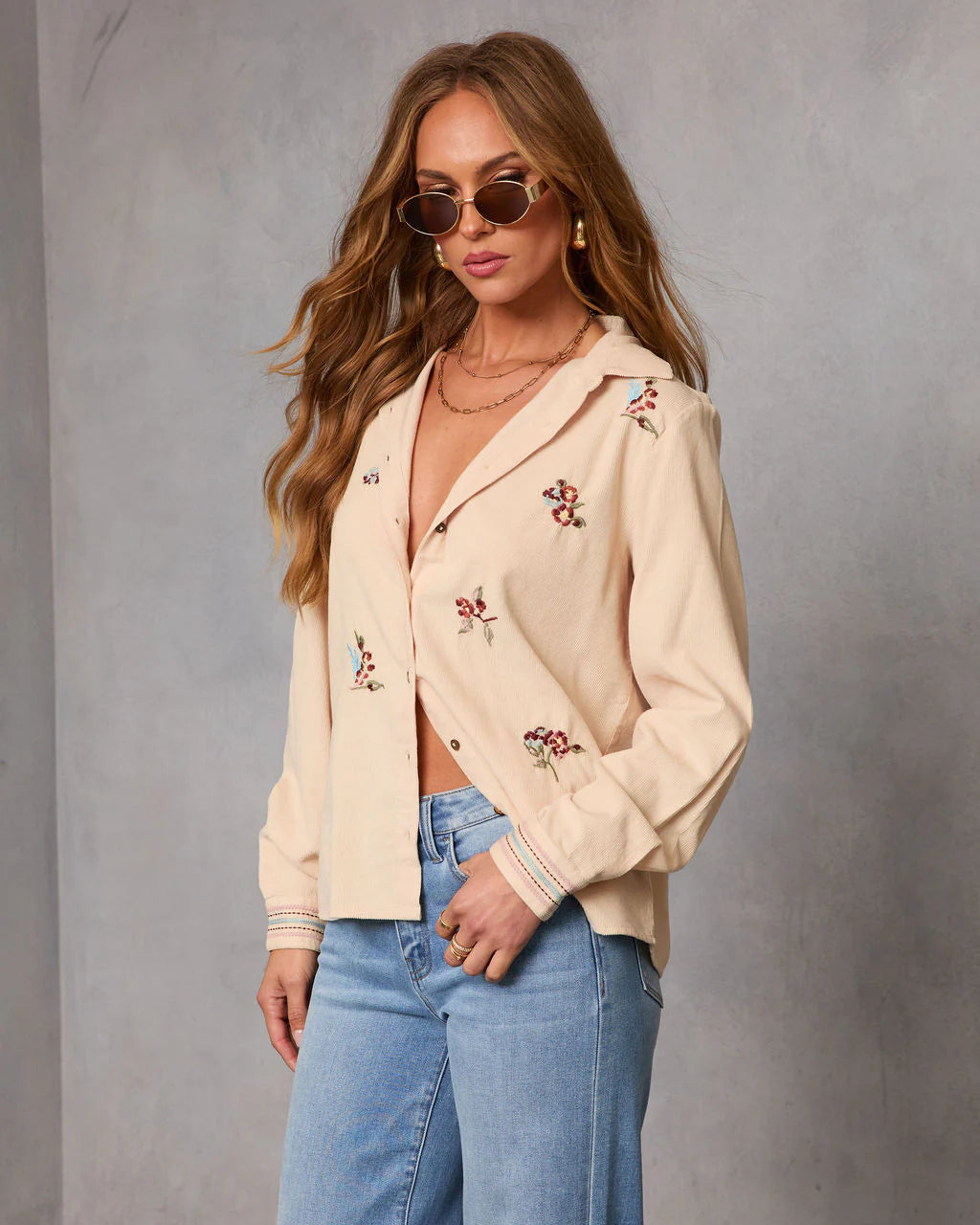Rimini Embroidered Button Down Top