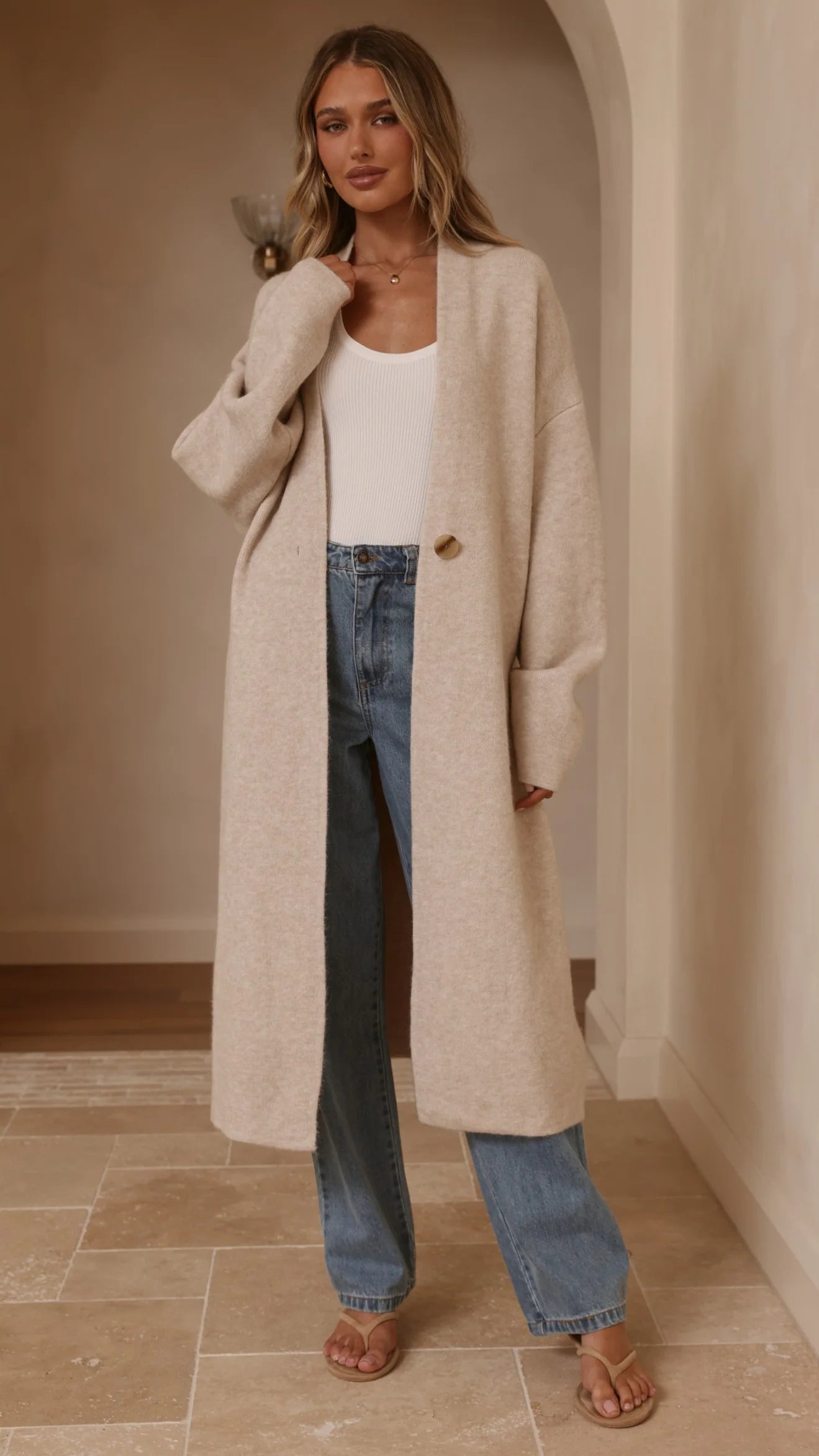Romy Longline Cardigan Oat