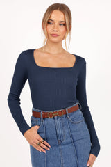 Shani Ribbed Knit Top Dusty Blue