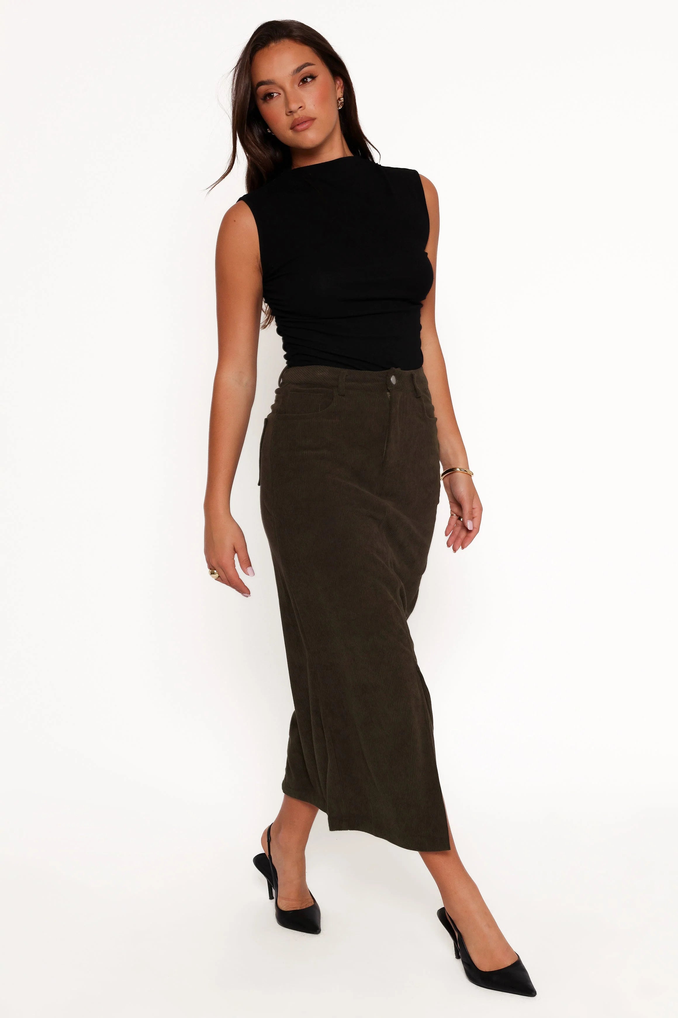 Myra Corduroy Midi Skirt Olive