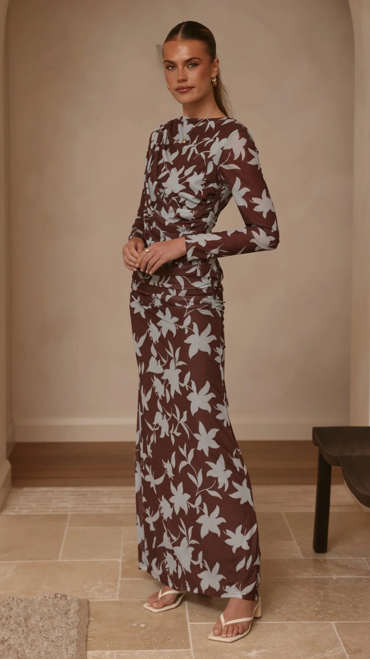 Ellita Maxi Skirt Chocolate Blue Print