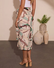 Neela Abstract Wrap Tie Cover Up Midi Skirt