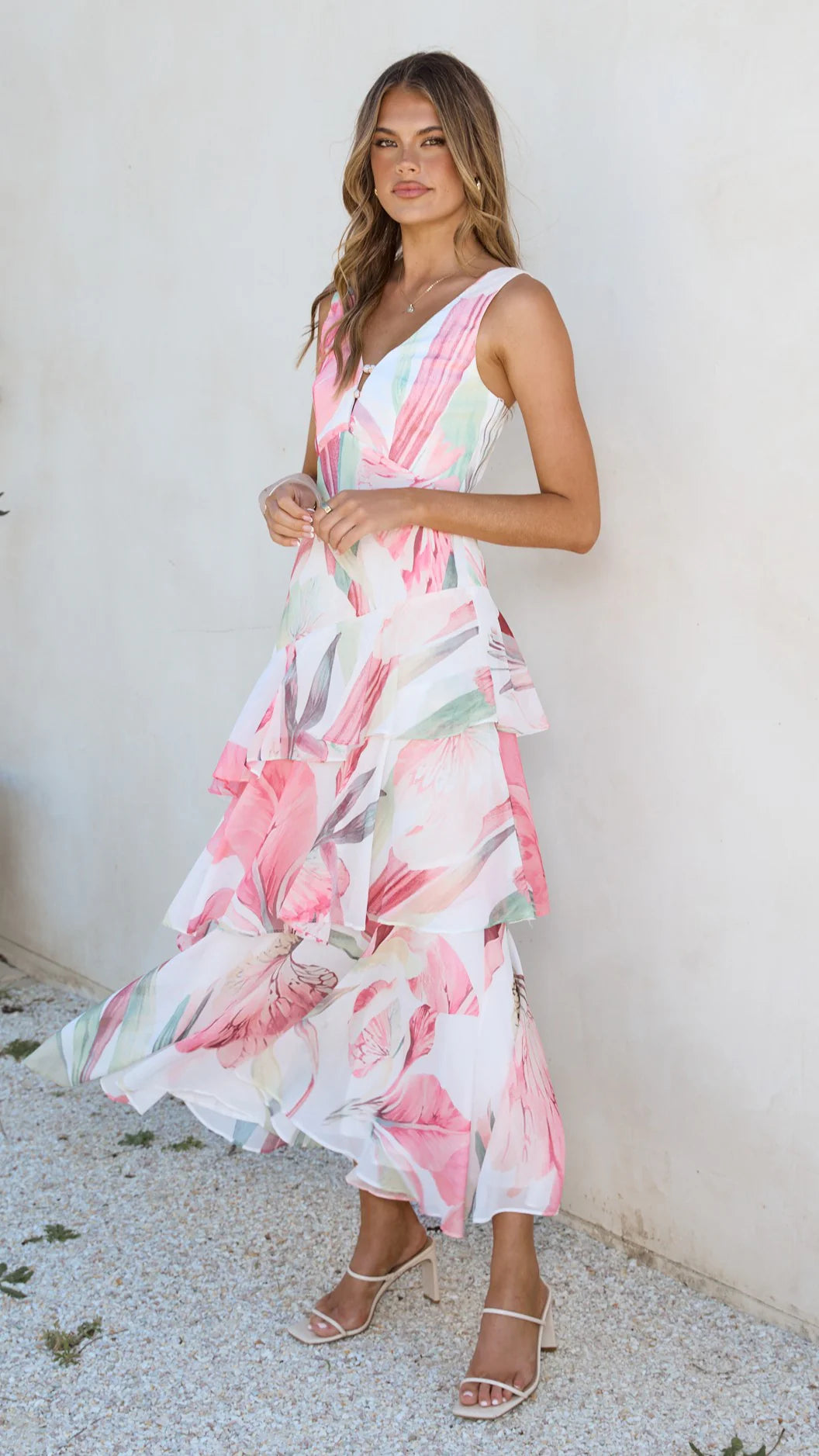Reina Tiered Maxi Dress Pink Floral