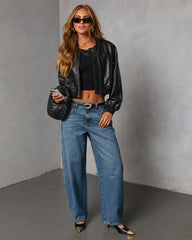 Editah Woven Leather Bomber Jacket