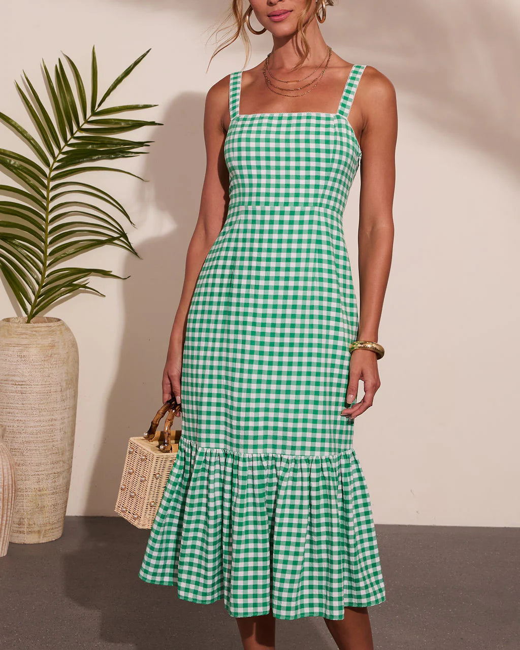 Summer Loving Gingham Print Midi Dress