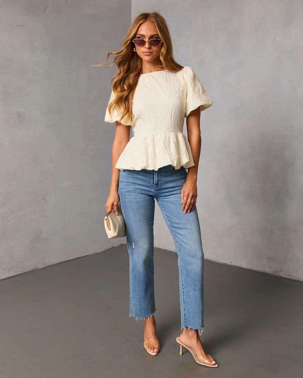 Aloura Puff Sleeve Peplum Top