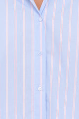 Zella Puff Sleeve Button Up Shirt Blue White Stripe