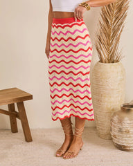Warm Sand Wavy Knit Midi Skirt