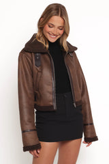 Omi Faux Matte Leather Jacket Brown