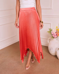 Graceful Affair Pleated Satin Midi Skirt