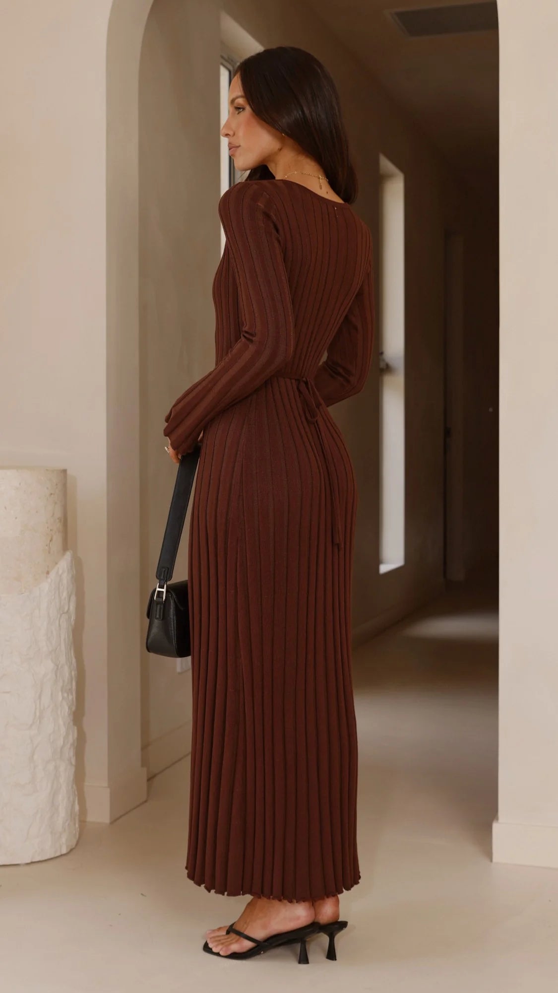 Cyra Long Sleeve Maxi Dress Chocolate